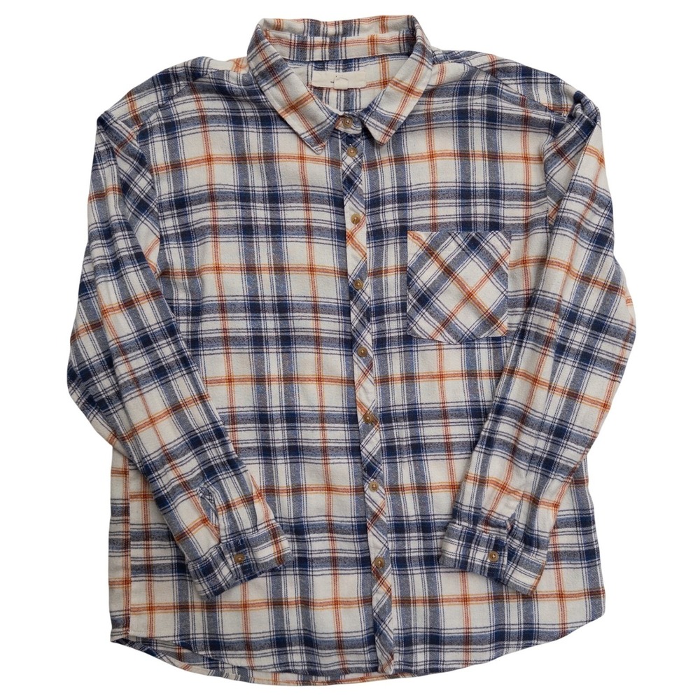 Thread Supply Flannel Shirt Mens XL Blue Orange Plaid Button Up